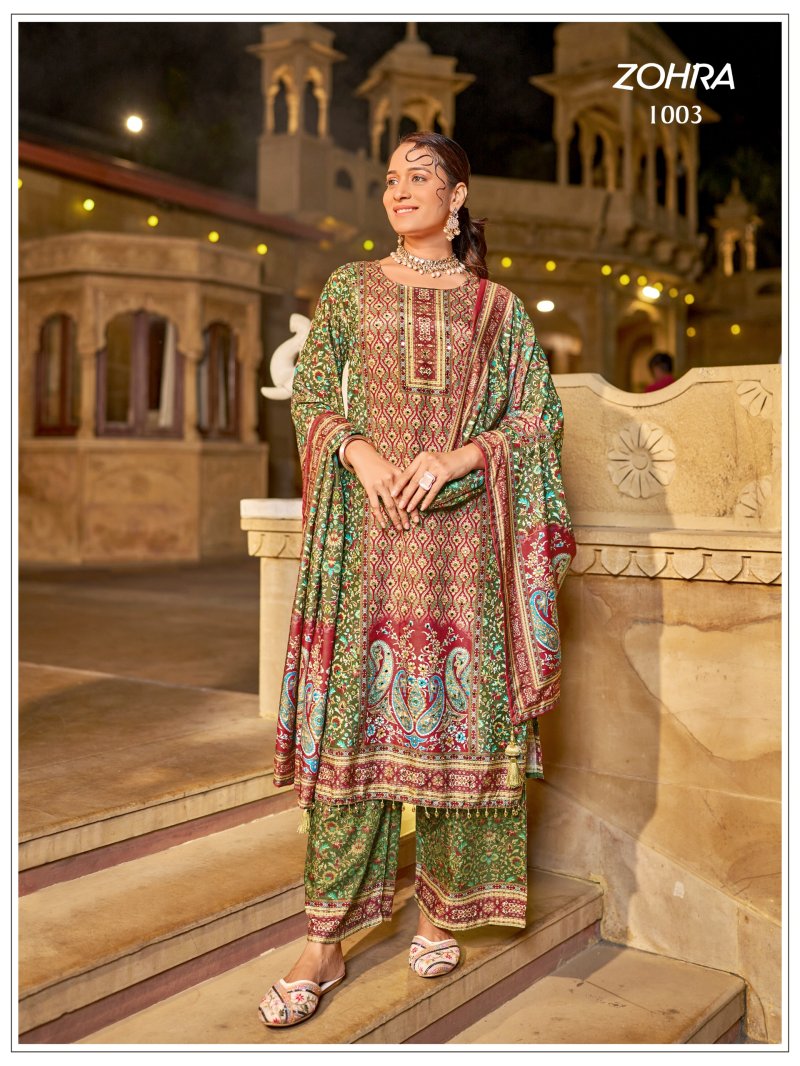 Zohra By Banwery Jam Satin Kurti With Bottom Dupatta